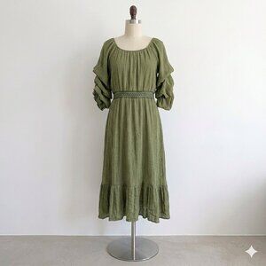 SOLD Indigo Rose Midi Dress Fairycore Renaissance Ren Faire Boho Olive Medieval